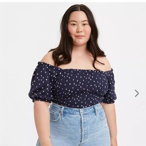 NWT Levi’s Women’s Plus Coco Blue Floral‎ Smocked Crop Top Blouse 2X